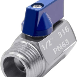 1/2" Mini Ball Valve, 316 Stainless Steel Female x Male NPT Thread Shut-Off Valve(