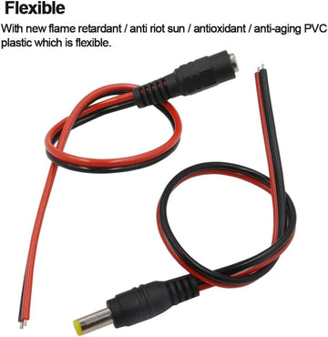 12V 5A DC Power Pigtail Barrel Plug Connector Cable, 2.1mm x 5.5mm Male Female DC Pigtail Connectors for CCTV Security Camera and 12V Power Supply Adapter