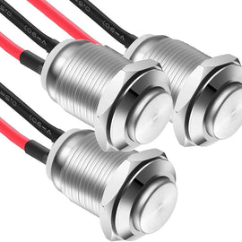 12mm Waterproof Self-Locking Push Button Switch (Pre-Wired, Stainless Steel