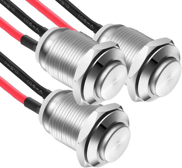 12mm Waterproof Self-Locking Push Button Switch (Pre-Wired, Stainless Steel