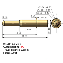 HT139 Spring Test Probe Pogo Pin Gold coated 5.5mm diameter, 9.5mm Travel distance  2PCs