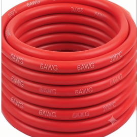 6 AWG Silicone Wire  Tinned Copper Cable,  Flexible High Temp Battery Wire for Automotive Heavy-Duty Use ( per 10FT)