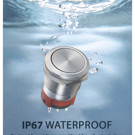 19mm Latching Push Button Switch Waterproof Stainless Steel Metal Flat Top 110V 250V AC 5A 1NO 1NC SPDT (Flat Round Latching)  x1