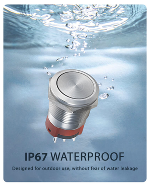 19mm Latching Push Button Switch Waterproof Stainless Steel Metal Flat Top 110V 250V AC 5A 1NO 1NC SPDT (Flat Round Latching)  x1