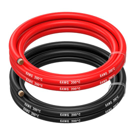 6 AWG Silicone Wire  Tinned Copper Cable, 2 x 5FT (1 Red & 1 Black), Flexible High Temp Battery Wire for Automotive Heavy-Duty Use